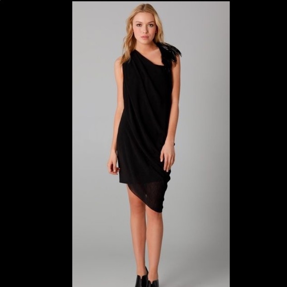 Helmut Lang vintage feathered shoulder asymmetrical dress